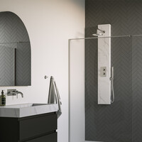 Brauer Brauer Gold Calacatta Douchepaneel met Regendoucheset: Thermostatische Inbouwkraan, 2-Weg Omstel, Gebogen Wandarm, Douchekop 20cm, Wandhouder met Wateruitlaat, Staafhanddouche & Doucheslang - PVD - Geborsteld RVS