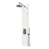 Brauer Brauer Gold Calacatta Douchepaneel met Regendoucheset: Thermostatische Inbouwkraan, 2-Weg Omstel, Gebogen Wandarm, Douchekop 20cm, Wandhouder met Wateruitlaat, Staafhanddouche & Doucheslang - PVD - Geborsteld RVS