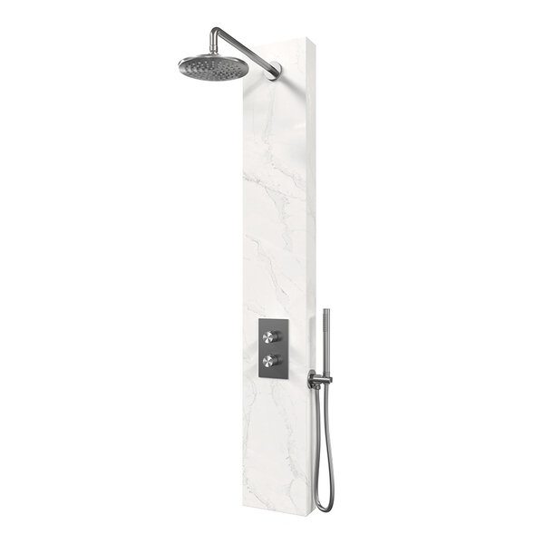 Brauer Brauer Gold Calacatta Douchepaneel met Regendoucheset: Thermostatische Inbouwkraan, 2-Weg Omstel, Gebogen Wandarm, Douchekop 20cm, Wandhouder met Wateruitlaat, Staafhanddouche & Doucheslang - PVD - Geborsteld RVS