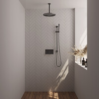 Brauer Brauer Gunmetal Editon Regendoucheset:  Thermostatische Inbouwkraan met Drukknoppen, Plafondarm, Douchekop 30cm, Glijstang met Wateruitlaat, Staafhanddouche & Doucheslang - Set 66 - Draaiknoppen - PVD - Geborsteld Gunmetal
