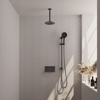 Brauer Brauer Gunmetal Editon Regendoucheset:  Thermostatische Inbouwkraan met Drukknoppen, Plafondarm, Douchekop 20cm, Glijstang met Wateruitlaat, 3-Standen Handdouche & Doucheslang - Set 71 - Draaiknoppen - PVD - Geborsteld Gunmetal