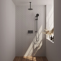 Brauer Brauer Gunmetal Editon Regendoucheset:  Thermostatische Inbouwkraan met Drukknoppen, Plafondarm, Douchekop 20cm, Glijstang met Wateruitlaat, 3-Standen Handdouche & Doucheslang - Set 71 - Draaiknoppen - PVD - Geborsteld Gunmetal