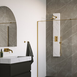 Brauer Calacatta Gold Douchepaneel met Thermostatische Regendoucheset - Ø20cm - Geborsteld Goud