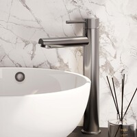 Brauer Brauer Brushed Carving Opbouw Wastafelmengkraan - Model A - Hoog - Geribbeld Hendel - PVD - PVD - Geborsteld RVS