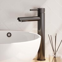 Brauer Brauer Gunmetal Carving Opbouw Wastafelmengkraan - Model A - Hoog - Geribbeld Hendel - PVD - PVD - Geborsteld Gunmetal