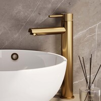 Brauer Brauer Gold Carving Opbouw Wastafelmengkraan - Model A - Hoog - Geribbeld Hendel - PVD - PVD - Geborsteld Goud
