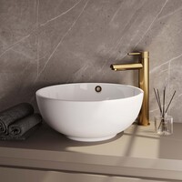 Brauer Brauer Gold Carving Opbouw Wastafelmengkraan - Model A - Hoog - Geribbeld Hendel - PVD - PVD - Geborsteld Goud