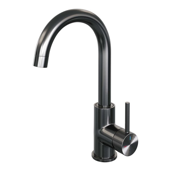 Brauer Brauer Gunmetal Carving Opbouw Wastafelmengkraan met Draaibare Ronde Uitloop - Model A - Hoog - Geribbeld Hendel - PVD - PVD - Geborsteld Gunmetal