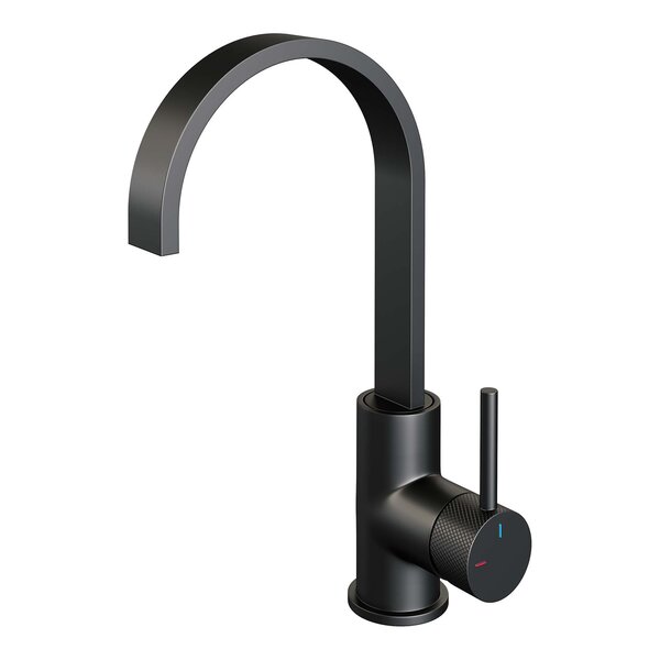 Brauer Brauer Black Carving Opbouw Wastafelmengkraan met Draaibare Platte Uitloop - Model A - Hoog - Geribbeld Hendel - Mat Zwart