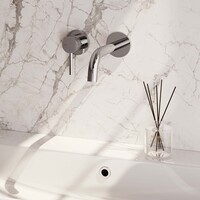 Brauer Brauer Chrome Carving Inbouw Wastafelmengkraan met Gebogen Uitloop & Rozetten - Model A1 - Geribbeld Hendel Links - Chroom