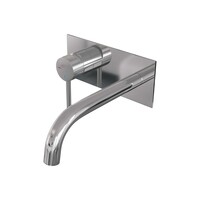 Brauer Brauer Chrome Carving Inbouw Wastafelmengkraan met Gebogen Uitloop & Afdekplaat - Model A1 - Geribbeld Hendel Links - Chroom