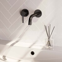 Brauer Brauer Black Carving Inbouw Wastafelmengkraan met Gebogen Uitloop & Rozetten - Model A1 - Geribbeld Hendel Links - Mat Zwart