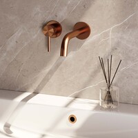 Brauer Brauer Copper Carving Inbouw Wastafelmengkraan met Gebogen Uitloop & Rozetten - Model A1 - Geribbeld Hendel Links - PVD - PVD - Geborsteld Koper