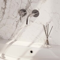 Brauer Brauer Brushed Carving Inbouw Wastafelmengkraan met Gebogen Uitloop & Rozetten - Model A1 - Geribbeld Hendel Links - PVD - PVD - Geborsteld RVS