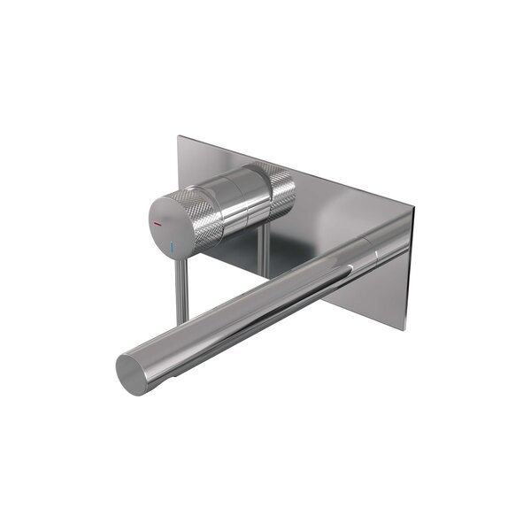 Brauer Brauer Chrome Carving Inbouw Wastafelmengkraan met Rechte Uitloop & Afdekplaat - Model A1 - Geribbeld Hendel Links - Chroom