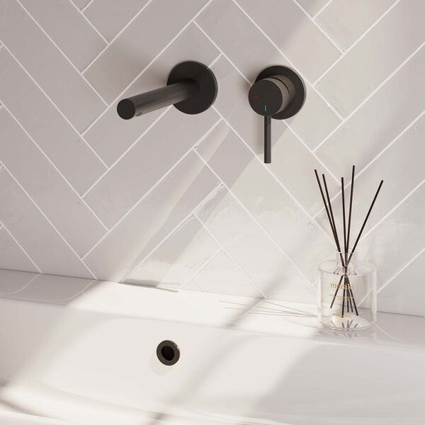 Brauer Brauer Black Carving Inbouw Wastafelmengkraan met Rechte Uitloop & Rozetten - Model A1 - Geribbeld Hendel Rechts - Mat Zwart