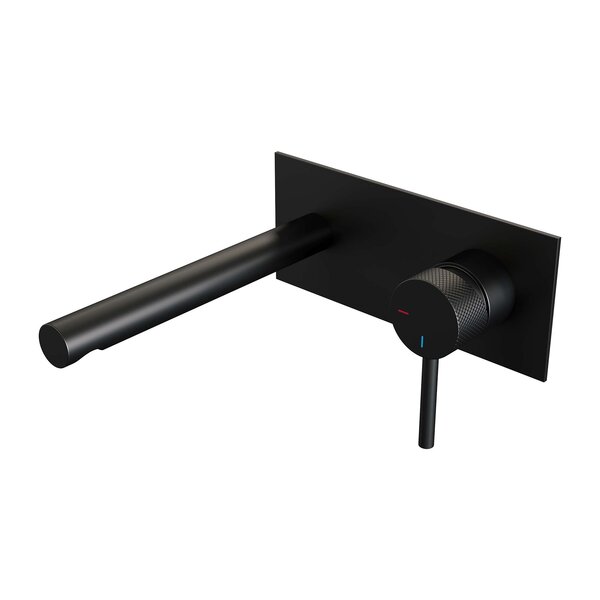 Brauer Brauer Black Carving Inbouw Wastafelmengkraan met Rechte Uitloop & Afdekplaat - Model A1 - Geribbeld Hendel Rechts - Mat Zwart