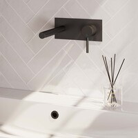 Brauer Brauer Black Carving Inbouw Wastafelmengkraan met Rechte Uitloop & Afdekplaat - Model A1 - Geribbeld Hendel Rechts - Mat Zwart