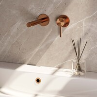 Brauer Brauer Copper Carving Inbouw Wastafelmengkraan met Rechte Uitloop & Rozetten - Model A1 - Geribbeld Hendel Rechts - PVD - PVD - Geborsteld Koper