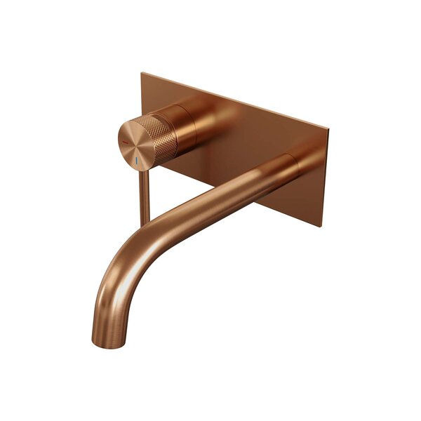 Brauer Brauer Copper Carving Inbouw Wastafelmengkraan met Rechte Uitloop & Afdekplaat - Model A1 - Geribbeld Hendel Links - PVD - PVD - Geborsteld Koper