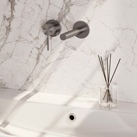 Brauer Brauer Brushed Carving Inbouw Wastafelmengkraan met Rechte Uitloop & Rozetten - Model A1 - Geribbeld Hendel Links - PVD - PVD - Geborsteld RVS