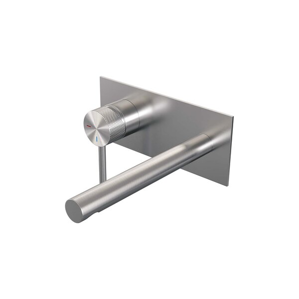 Brauer Brauer Brushed Carving Inbouw Wastafelmengkraan met Rechte Uitloop & Afdekplaat - Model A1 - Geribbeld Hendel Links - PVD - PVD - Geborsteld RVS