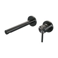 Brauer Brauer Gunmetal Carving Inbouw Wastafelmengkraan met Rechte Uitloop & Rozetten - Model A1 - Geribbeld Hendel Rechts - PVD - PVD - Geborsteld Gunmetal