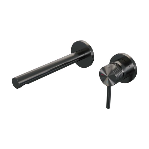 Brauer Brauer Gunmetal Carving Inbouw Wastafelmengkraan met Rechte Uitloop & Rozetten - Model A1 - Geribbeld Hendel Rechts - PVD - PVD - Geborsteld Gunmetal