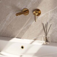 Brauer Brauer Gold Carving Inbouw Wastafelmengkraan met Rechte Uitloop & Rozetten - Model A1 - Geribbeld Hendel Rechts - PVD - PVD - Geborsteld Goud