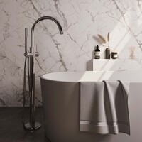 Brauer Brauer Chrome Carving Vrijstaande Badkraan met Staafhanddouche & Doucheslang - Set 1 - Geribbeld Hendel - Chroom