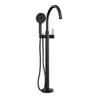 Brauer Brauer Black Carving Vrijstaande Badkraan met 3-Standen Handdouche & Doucheslang - Set 2 - Geribbeld Hendel - Mat Zwart