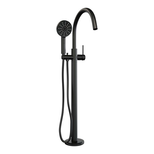 Brauer Brauer Black Carving Vrijstaande Badkraan met 3-Standen Handdouche & Doucheslang - Set 2 - Geribbeld Hendel - Mat Zwart