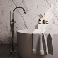 Brauer Brauer Brushed Carving Vrijstaande Badkraan met Staafhanddouche & Doucheslang - Set 1 - Geribbeld Hendel - PVD - PVD - Geborsteld RVS