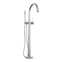 Brauer Brauer Brushed Carving Vrijstaande Badkraan met Staafhanddouche & Doucheslang - Set 1 - Geribbeld Hendel - PVD - PVD - Geborsteld RVS