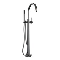 Brauer Brauer Gunmetal Carving Vrijstaande Badkraan met Staafhanddouche & Doucheslang - Set 1 - Geribbeld Hendel - PVD - PVD - Geborsteld Gunmetal