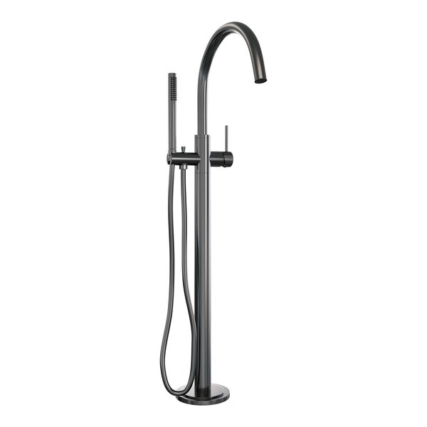 Brauer Brauer Gunmetal Carving Vrijstaande Badkraan met Staafhanddouche & Doucheslang - Set 1 - Geribbeld Hendel - PVD - PVD - Geborsteld Gunmetal