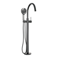 Brauer Brauer Gunmetal Carving Vrijstaande Badkraan met 3-Standen Handdouche & Doucheslang - Set 2 - Geribbeld Hendel - PVD - PVD - Geborsteld Gunmetal