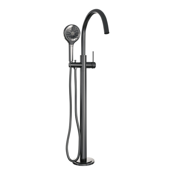 Brauer Brauer Gunmetal Carving Vrijstaande Badkraan met 3-Standen Handdouche & Doucheslang - Set 2 - Geribbeld Hendel - PVD - PVD - Geborsteld Gunmetal