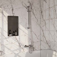 Brauer Brauer Chrome Carving Thermostatische Opbouw Badkraan met Omstel, Glijstang, Staafhanddouche & Doucheslang - Set 1 - Geribbeld Draaiknoppen - Chroom