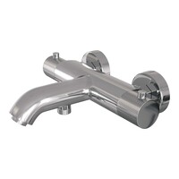 Brauer Brauer Chrome Carving Thermostatische Opbouw Badkraan met Omstel, Glijstang, Staafhanddouche & Doucheslang - Set 1 - Geribbeld Draaiknoppen - Chroom