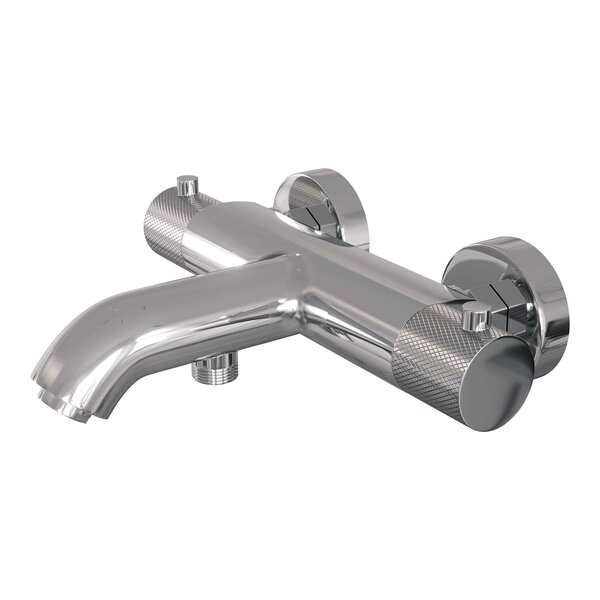 Brauer Brauer Chrome Carving Thermostatische Opbouw Badkraan met Omstel, Glijstang, Staafhanddouche & Doucheslang - Set 1 - Geribbeld Draaiknoppen - Chroom