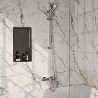 Brauer Brauer Chrome Carving Thermostatische Opbouw Badkraan met Omstel, Glijstang, 3-Standen Handdouche & Doucheslang - Set 2 - Geribbeld Draaiknoppen - Chroom