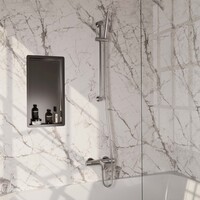 Brauer Brauer Brushed Carving Thermostatische Opbouw Badkraan met Omstel, Glijstang, Staafhanddouche & Doucheslang - Set 1 - Geribbeld Draaiknoppen - PVD - Geborsteld RVS