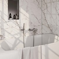 Brauer Brauer Brushed Carving Thermostatische Opbouw Badkraan met Omstel, Wandhouder, Staafhanddouche & Doucheslang - Set 3 - Geribbeld Draaiknoppen - PVD - Geborsteld RVS