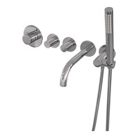 Brauer Brauer Chrome Carving Thermostatische Inbouw Badkraan met Omstel, Uitloop, Stopkranen, Wandhouder met Wateruitlaat, Staafhanddouche & Doucheslang - Set 1 - Geribbeld Draaiknoppen - Chroom