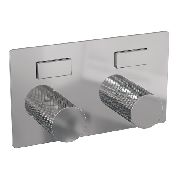 Brauer Brauer Chrome Carving Thermostatische Inbouw Badkraan met Omstel, Uitloop, Drukknoppen, Wandhouder met Wateruitlaat, Staafhanddouche & Doucheslang - Set 3 - Geribbeld Draaiknoppen - Chroom