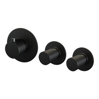 Brauer Brauer Black Carving Thermostatische Inbouw Badkraan met Omstel, Uitloop, Stopkranen, Wandhouder met Wateruitlaat, Staafhanddouche & Doucheslang - Set 1 - Geribbeld Draaiknoppen - Mat Zwart