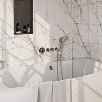 Brauer Brauer Chrome Carving Thermostatische Inbouw Badkraan met Omstel, Badvulcombinatie, Stopkranen, Wandhouder met Wateruitlaat, 3-Standen Handdouche & Doucheslang - Set 2 - Geribbeld Draaiknoppen - Chroom
