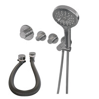Brauer Brauer Chrome Carving Thermostatische Inbouw Badkraan met Omstel, Badvulcombinatie, Stopkranen, Wandhouder met Wateruitlaat, 3-Standen Handdouche & Doucheslang - Set 2 - Geribbeld Draaiknoppen - Chroom