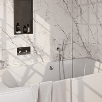 Brauer Brauer Chrome Carving Thermostatische Inbouw Badkraan met Omstel, Badvulcombinatie, Drukknoppen, Wandhouder met Wateruitlaat, Staafhanddouche & Doucheslang - Set 3 - Geribbeld Draaiknoppen - Chroom
